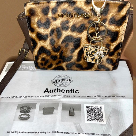 MICHAEL KORS RARE Selma Leopard Hair Calf & Brown Leather Mini Crossbody w/COA - Picture 4 of 7